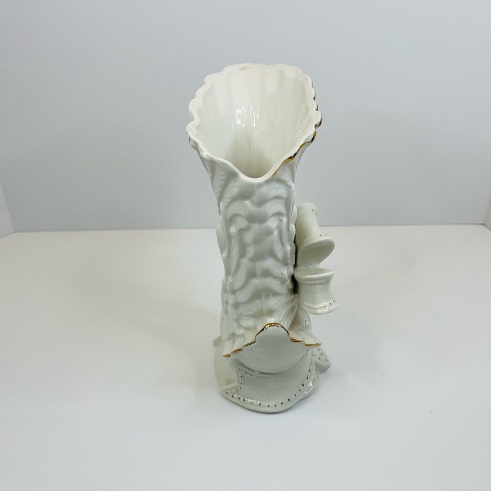 Vintage Ceramic Swan Vase About 9.75” White With Gold Accents - Picture 6 of 10